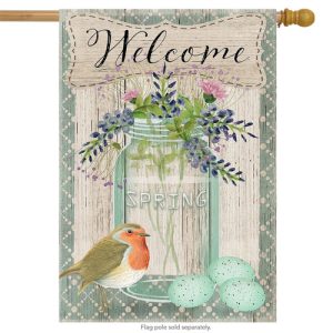 springtime welcome house flag birds eggs floral
