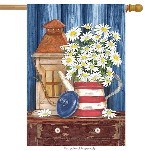 lantern and daisies summer house flag patriotic primitive floral