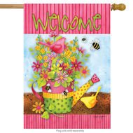 floral welcome spring house flag watering can flowers
