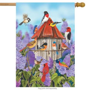 birds and lilacs spring house flag