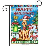 happy holidays dog garden flag