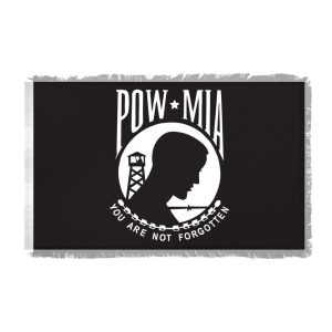 pow mia 3'x5' indoor nylon flag w/pole hem & fringe