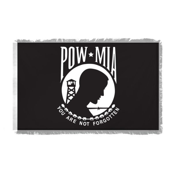 pow mia 3'x5' indoor nylon flag w/pole hem & fringe