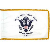 coast guard 3'x5' indoor nylon flag w/pole hem & fringe