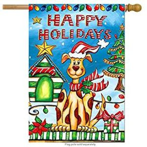 happy holiday dog house flag