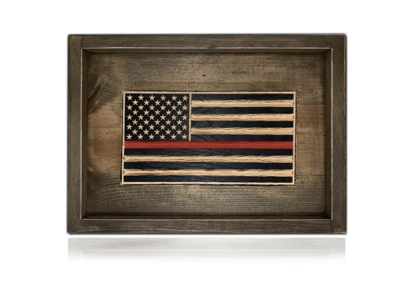 desk flag red line brown frame