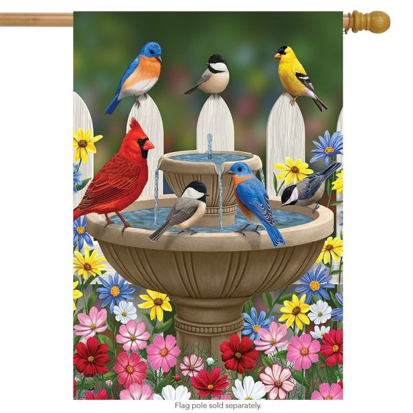 birdbath gathering house flag