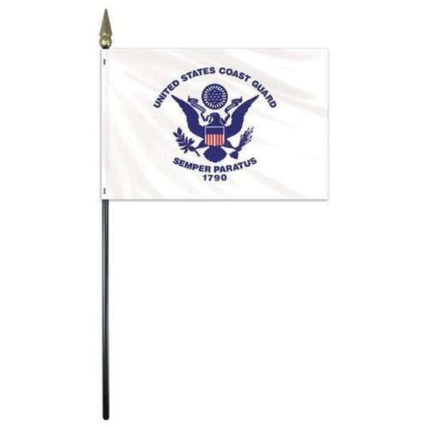coast guard 8"x12" stick flag with black staff