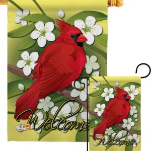 cardinal welcome bird floral garden flag