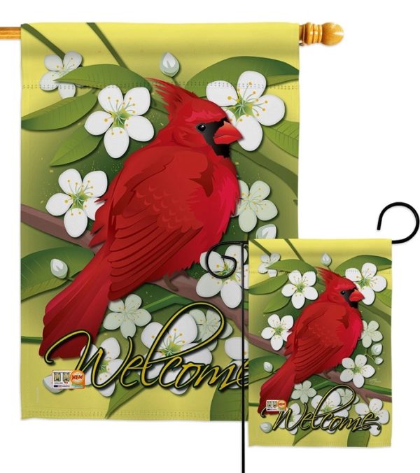 cardinal welcome bird floral garden flag