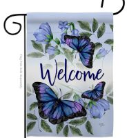 purple butterflies welcome garden flag