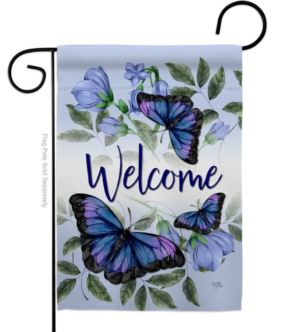 purple butterflies welcome garden flag