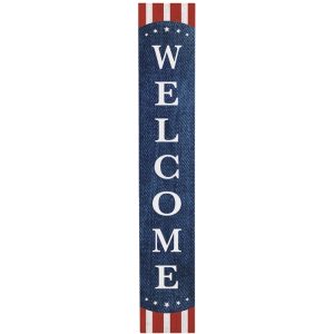 welcome stripes denim porch board