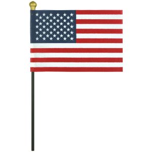 u.s. 4” x 6” stick flag w/ black staff & gold glitter ball "thank you for your service"