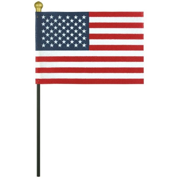 u.s. 4” x 6” stick flag w/ black staff & gold glitter ball "thank you for your service"