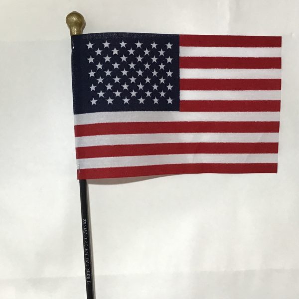 u.s. 4” x 6” stick flag w/ black staff & gold glitter ball "thank you for your service"