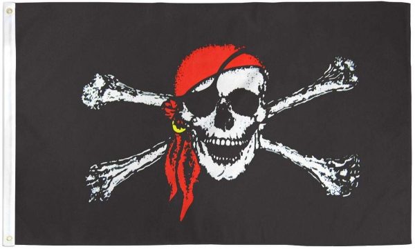 red bandana skull and cross bones grommet flag